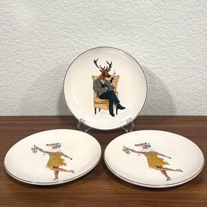 Set of THREE Threshold 2017 Holiday Mr. Mrs. Posh Reindeer Stag Doe 6" Plates